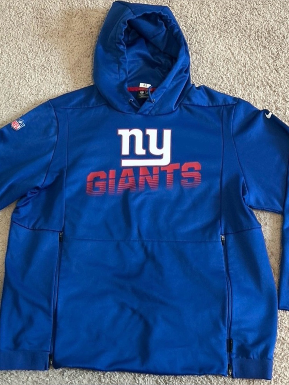 Nike Dri-Fit New York Giants Player Issued #35 Hooded Sweatshirt Mens XL Blue